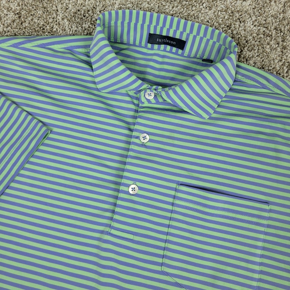 Turtleson Mens Medium Purple Green Striped Performance Stretch Golf Polo SS